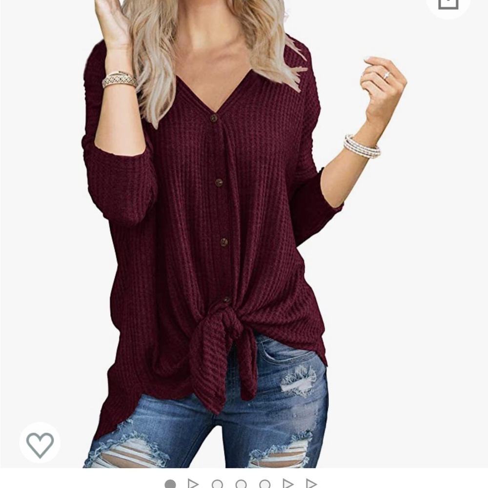Burgundy Henley Blouse Button Down